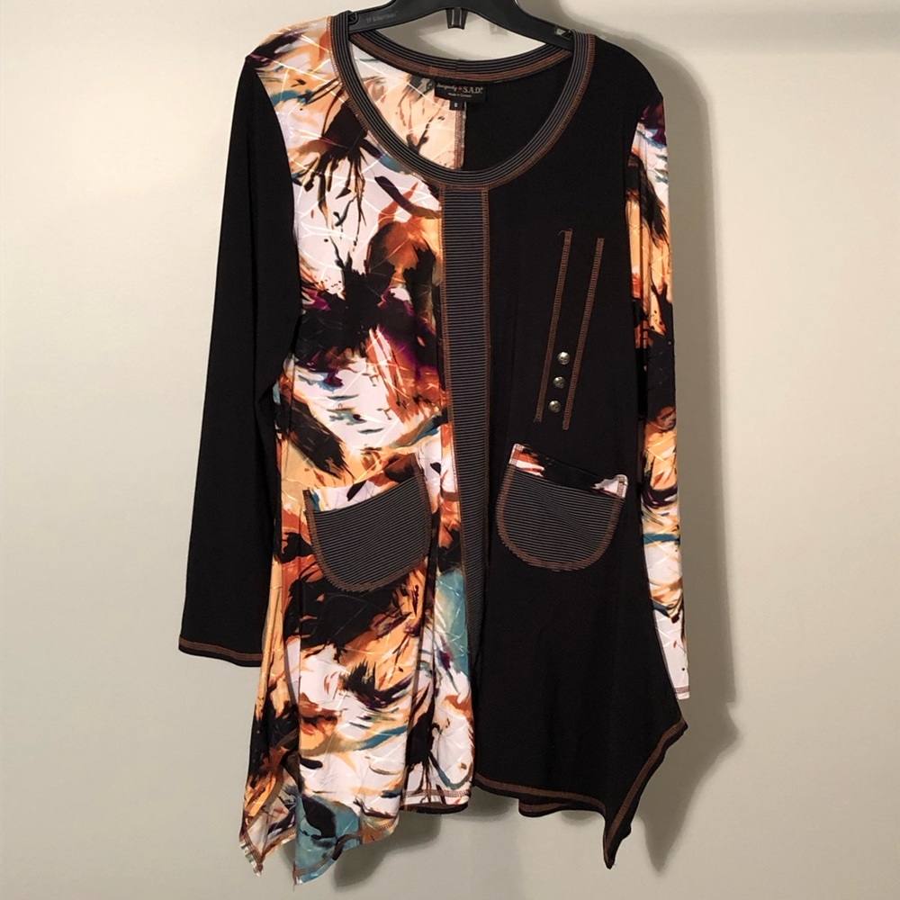 Asymmetrical Black and Multicolor Dress. Soft to the touch.